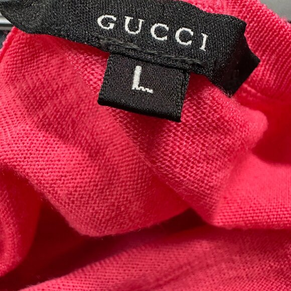 Vintage Gucci Wool Cardigan Pink Sweater with Gucci Silver color metallic Size L - Picture 16 of 16